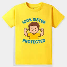 KAVEE Pure Cotton Knit Raksha Bandhan Theme Half Sleeves 100% Sister Protected Text Printed Biowashed Tee - Yellow-picture-34