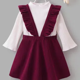Mark & Mia Full Sleeves Textured Solid Color Winter Frock with Inner Tee - Maroon-picture-20