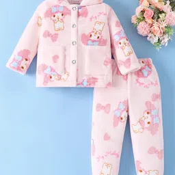 Mark & Mia Full Sleeves Winter Wear Night Suit With Bunny Print - Pink-picture-26