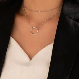 YU FASHIONS Stainless Steel Silver Plated Anti Tarnish 2 Layered Necklace - 10 g-picture-14