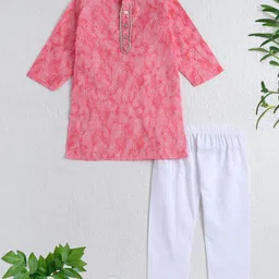 The Magic Wand Cotton Woven Full Sleeves Floral Printed Sequins & Beads Embellished Kurta With Pyjama Set - Pink-picture-19
