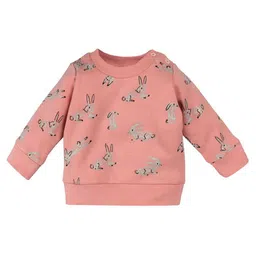 Nino Bambino Organic Cotton Knit Full Sleeves Rabbits Printed Winter Sweatshirt - Peach-picture-27