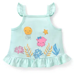 Babyoye Eco Conscious Cotton Knit Sleeveless  Tops Sea Life Print Pack of 2 - Pink & Blue image 2