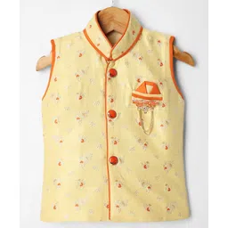 Dapper Dudes Sleeveless Floral Embroidered Coordinating Dhoti Kurta - Orange image 2