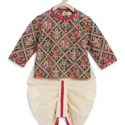 Tiber Taber Full Sleeves Patola Printed Kurta Dhoti Set - Green image 4