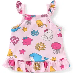 Babyoye Eco Conscious Cotton Knit Sleeveless  Tops Sea Life Print Pack of 2 - Pink & Blue image 4