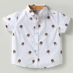 ToffyHouse Cotton Knit Half Sleeves Printed 3 Piece Party Suit With Bow - White & Golden image 4