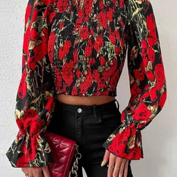 Stylecast X Slyck Floral Printed High Neck Top-image-9