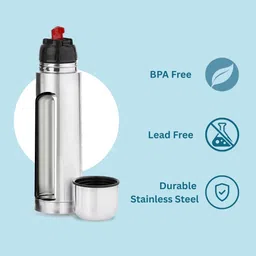 Sizzle ECKO 750 Double Wall Vacuum Insulated Bullet Flask With Bag 18 Hours Hot & 24 Hours Cold | Bullet Flask | Insulated Flask For Tea, Coffee & Beverages | 1 Pc -750 ml image 5