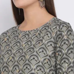 Span Women Grey Printed A-Line Kurta image 2