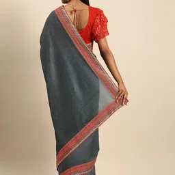 Sangria Grey Solid Silk Blend Saree image 2