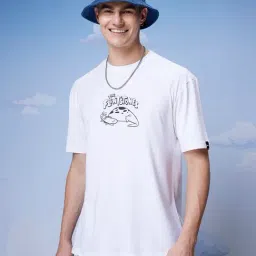 Bewakoof Official Cartoon Network Merchandise White Loose Fit Graphic Print Oversized Crew T-Shirt-image-1