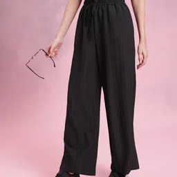 DressBerry Women Elevated Essentials Self-Striped Waist Tie-Up Trousers-image-83