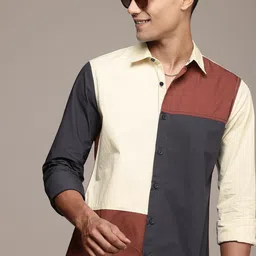WROGN Pure Cotton Opaque Colourblocked Casual Shirt-picture-22