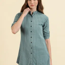 showoffff SHOWOFF Teal Cotton Striped Shirt-picture-21
