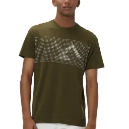Mufti Olive Slim Fit Printed Cotton Crew T-Shirt-picture-10