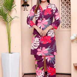 NAVYAAZRI Women Floral Printed Regular Pure Cotton Kurta with Trousers-picture-21