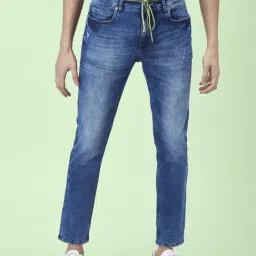 People by Pantaloons Blue Skinny Fit Distressed Jeans-picture-14