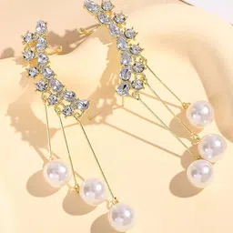 FIMBUL Korean Gold-Plated American Diamond Studded Contemporary Ear Cuff Earrings-picture-43