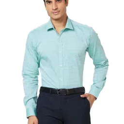 Park Avenue Turquoise Slim Fit Striped Cotton Shirt-picture-47
