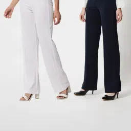 Kotty White & Navy Straight Fit High Rise Trousers (Pack Of 2)-image-25