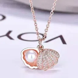 MEENAZ Stainless Steel Rose Gold-Plated CZ Studded & Beaded Quirky Pendant With Chain-picture-30