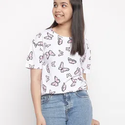 Lil Tomatoes Half Sleeves Butterflies Printed Top - White-picture-24