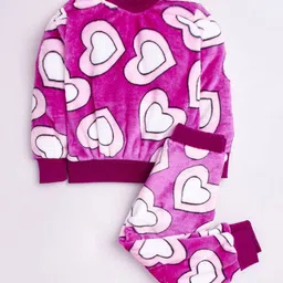 M'andy Full Sleeves All Over Heart Printed Coordinating Fur Winter Wear Tracksuit - Purple-picture-24