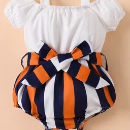 Kookie Kids Half Sleeve Onesies Striped - White Orange & Black-image-20