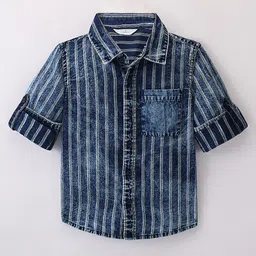 INFINITY Cotton Woven Full Sleeves Striped Shirt - Blue-picture-35