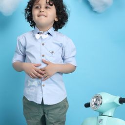 Polka Tots Full Sleeves Bow Printed Shirt - Blue-picture-6
