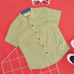 Pantaloons Junior Half Sleeves Solid Shirt - Green Ash-picture-33