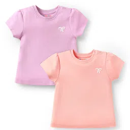 kookie kids india Kookie Kids Interlock Knit Half Sleeves T-Shirts with Bow Print Pack Of 2 - Mauve & Pink-picture-24
