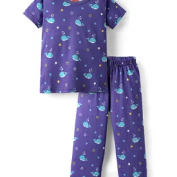 Babyhug Cotton Knit Half Sleeves Co-ords Night Suit with Dolphin Print - Blue-picture-17