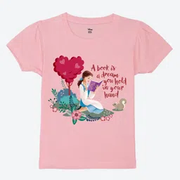 Wear Your Mind Cotton Knit Disney Beauty & The Beast Featuring Half Sleeves Belle Character Printed Tee - Pink-picture-13