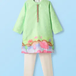 Babyhug Woven Full Sleeves Kurta Pajama Set With Floral Print - Light Green-picture-13
