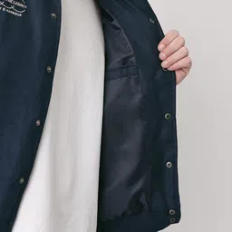 Mast & Harbour Suede Finish Varsity Jacket with Applique Detail image 2