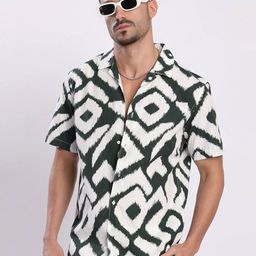 Bene Kleed Men Geometric Printed Cuban Collar Cotton Casual Shirt-picture-42