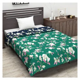 Divine Casa Reversible 120 GSM Single Bed AC Dohar Floral Print - Navy Blue Green image 2