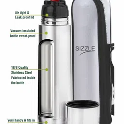 Sizzle ECKO 1000 Double Wall Vacuum Insulated Bullet Flask With Bag 18 Hours Hot & 24 Hours Cold | Bullet Flask 1000 ML | Insulated Flask For Tea, Coffee & Beverages | 1 Pc - 1000 ml image 2