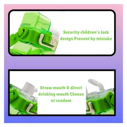 SCHOOLISH Trendy Bear Water Bottle for Kids with Carry Strap to Hang Double drinking Caps Sipper Bottle with Straw & Wide Mouth Leakproof, BPA Free Tritan Water Bottle for School Kids 520 ml- Pack of 1 - Color May Vary image 2