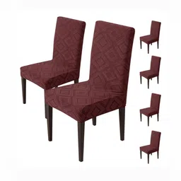 HOUSE OF QUIRK 6-Pcs Maroon Patterned 220 GSM Chair Covers-picture-28