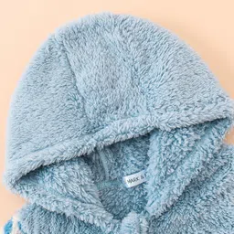 Mark & Mia Full Sleeves Front Open Hooded Winter Wear Romper with Cheetah Design & Kangaroo Pockets - Light Blue image 3