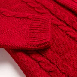 Babyhug Knit Full Sleeves Hooded Winter Wear Romper with Ear Applique & Cable Knit Design - Maroon image 4