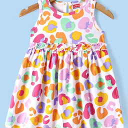 Babyhug Cotton Knit Sleeveless Frock with Jacket & Abstract Print - Yellow & White image 5