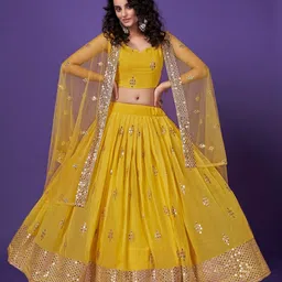 SHOPGARB Embroidered Mirror Work Semi-Stitched Lehenga & Unstitched Blouse With Dupatta-picture-18