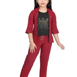 FARIHA FASHIONS Girl Maroon T-shirt Jacket & Trousers Clothing Set-image-9