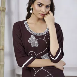 SHREE LAXMINARAYAN EXPORT Floral Embroidered Thread Work Straight Kurta image 5