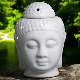 Brahmz White Ceramic Aroma Diffuser with 2 Tealights & Rose Oil image 3