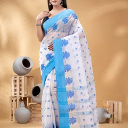DESH BIDESH Ethnic Motifs Woven Design Pure Cotton Taant Saree-image-78